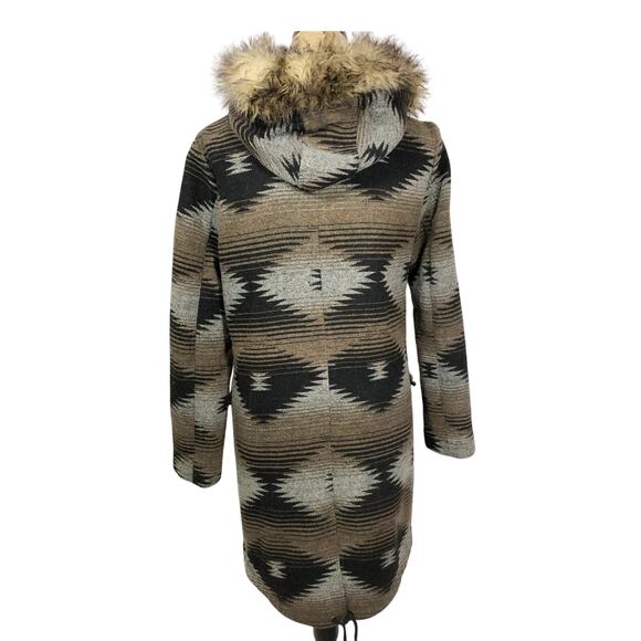 BB Dakota Toggle Coat Southwestern Aztec Hooded Jacket Wool Blend Women’s Med. - Picture 4 of 11